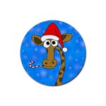 Xmas giraffe - blue Rubber Coaster (Round) 