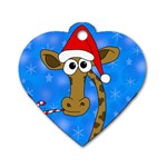Xmas giraffe - blue Dog Tag Heart (Two Sides)