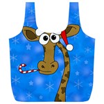 Xmas giraffe - blue Full Print Recycle Bags (L) 