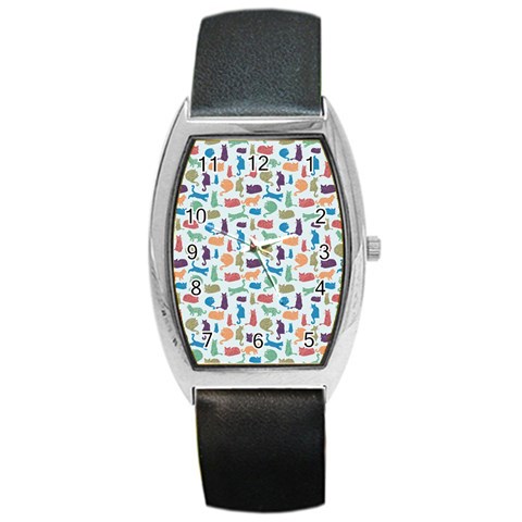 Blue Colorful Cats Silhouettes Pattern Barrel Style Metal Watch from UrbanLoad.com Front