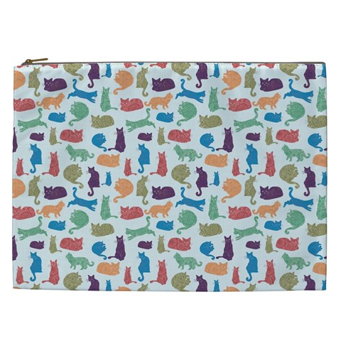 Blue Colorful Cats Silhouettes Pattern Cosmetic Bag (XXL)  from UrbanLoad.com Front