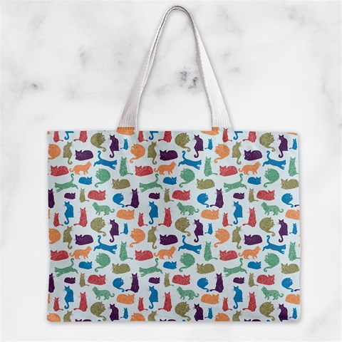 Blue Colorful Cats Silhouettes Pattern Zipper Mini Tote Bag from UrbanLoad.com Front