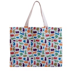 Blue Colorful Cats Silhouettes Pattern Zipper Mini Tote Bag from UrbanLoad.com Back