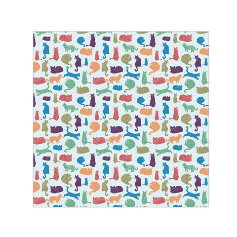 Blue Colorful Cats Silhouettes Pattern Small Satin Scarf (Square) from UrbanLoad.com Front