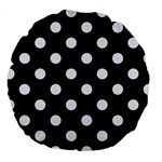 Polka Dots - Pastel Blue on Black Large 18  Premium Round Cushion