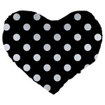Polka Dots - Pastel Blue on Black Large 19  Premium Flano Heart Shape Cushion