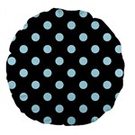 Polka Dots - Light Blue on Black Large 18  Premium Flano Round Cushion