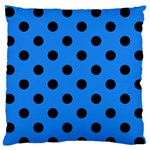 Polka Dots - Black on Dodger Blue Large Flano Cushion Case (One Side)