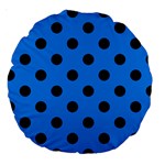Polka Dots - Black on Dodger Blue Large 18  Premium Round Cushion