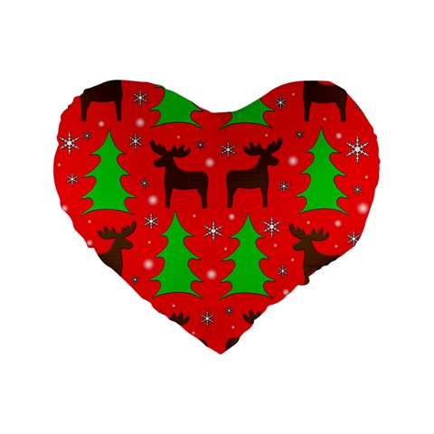 Reindeer and Xmas trees pattern Standard 16  Premium Flano Heart Shape Cushions from UrbanLoad.com Front