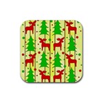 Xmas reindeer pattern - yellow Rubber Coaster (Square) 