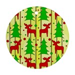 Xmas reindeer pattern - yellow Round Ornament (Two Sides) 