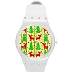 Xmas reindeer pattern - yellow Round Plastic Sport Watch (M)