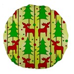 Xmas reindeer pattern - yellow Large 18  Premium Round Cushions