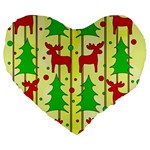 Xmas reindeer pattern - yellow Large 19  Premium Heart Shape Cushions