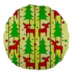 Xmas reindeer pattern - yellow Large 18  Premium Flano Round Cushions