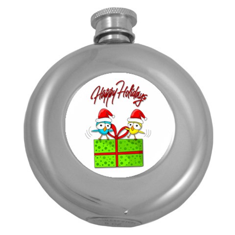 Cute Xmas birds Round Hip Flask (5 oz) from UrbanLoad.com Front