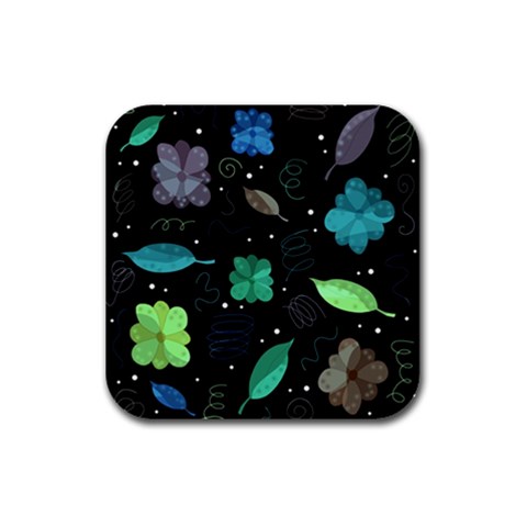Blue and green flowers  Rubber Square Coaster (4 pack)  from UrbanLoad.com Front