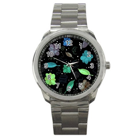 Blue and green flowers  Sport Metal Watch from UrbanLoad.com Front
