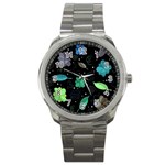 Blue and green flowers  Sport Metal Watch