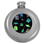 Blue and green flowers  Round Hip Flask (5 oz)