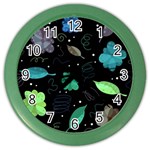 Blue and green flowers  Color Wall Clocks