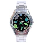 Blue and green flowers  Stainless Steel Analogue Watch