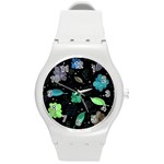 Blue and green flowers  Round Plastic Sport Watch (M)