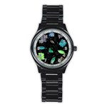 Blue and green flowers  Stainless Steel Round Watch