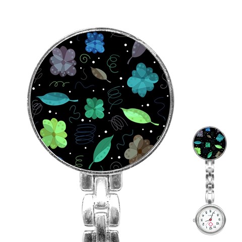 Blue and green flowers  Stainless Steel Nurses Watch from UrbanLoad.com Front