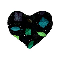 Blue and green flowers  Standard 16  Premium Flano Heart Shape Cushions from UrbanLoad.com Back