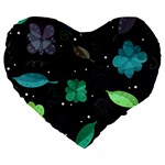 Blue and green flowers  Large 19  Premium Flano Heart Shape Cushions
