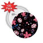 Pink ladybugs and flowers  2.25  Buttons (100 pack) 