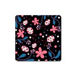 Pink ladybugs and flowers  Square Magnet