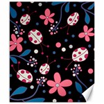 Pink ladybugs and flowers  Canvas 8  x 10 
