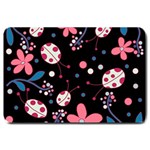 Pink ladybugs and flowers  Large Doormat 