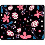 Pink ladybugs and flowers  Fleece Blanket (Medium) 