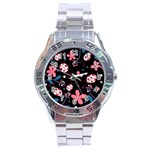 Pink ladybugs and flowers  Stainless Steel Analogue Watch