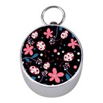 Pink ladybugs and flowers  Mini Silver Compasses