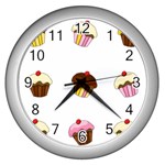 Colorful cupcakes  Wall Clocks (Silver) 