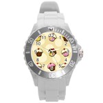 Colorful cupcakes pattern Round Plastic Sport Watch (L)