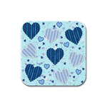 Light and Dark Blue Hearts Rubber Square Coaster (4 pack) 