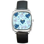 Light and Dark Blue Hearts Square Metal Watch