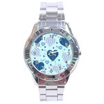 Light and Dark Blue Hearts Stainless Steel Analogue Watch