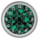 Green love Wall Clocks (Silver) 