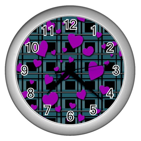 Purple love Wall Clocks (Silver)  from UrbanLoad.com Front