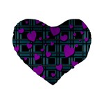Purple love Standard 16  Premium Flano Heart Shape Cushions