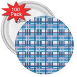 Blue plaid pattern 3  Buttons (100 pack) 