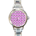 Purple plaid pattern Round Italian Charm Watch