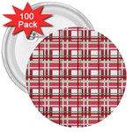 Red plaid pattern 3  Buttons (100 pack) 